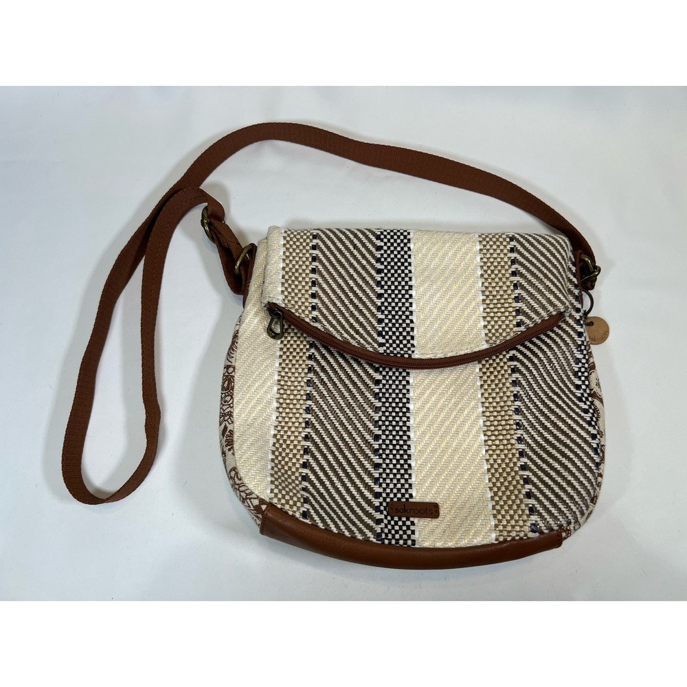 The Sakroots Woven Crossbody Bag Beige And Brown Summer Time NWOT